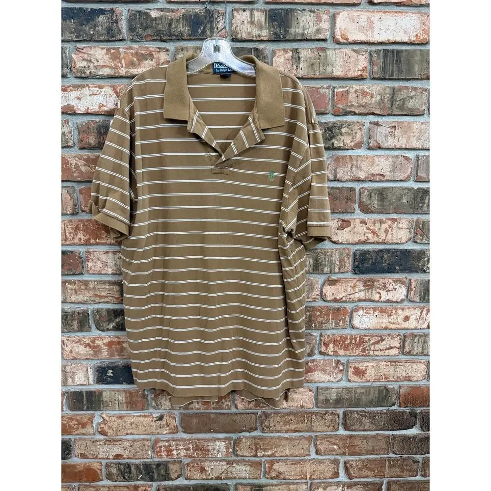 Polo Ralph Lauren Mens Brown Stripe Green Pony Logo Size XXL Preppy Casual